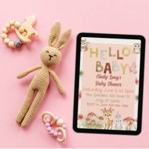 Invitación Hola Bebé acuarela leña baño de bebé