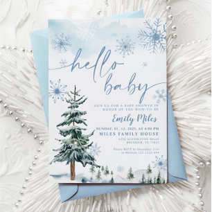 Invitación Hola Bebé Azul Invierno Baby Shower
