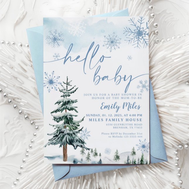 Invitación Hola Bebé Azul Invierno Baby Shower (Subido por el creador)