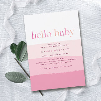 Invitación Hola, bebé | Baby Shower Chica rosa moderno