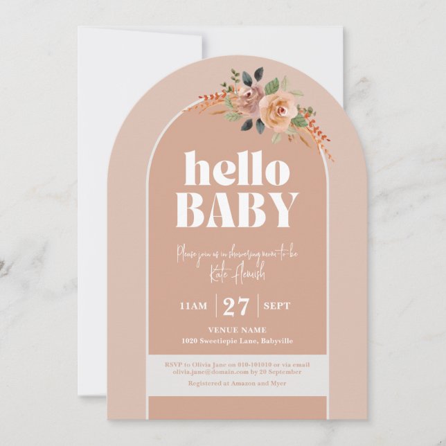 Invitación Hola bebé, Baby Shower de arco moderno (Anverso)
