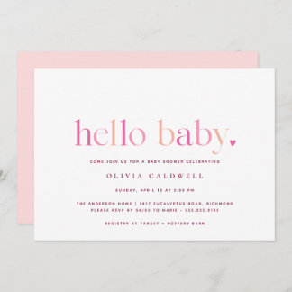 Invitación Hola, bebé | Baby Shower de Chica simple rosa del 