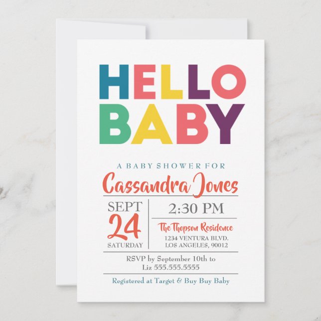 Invitación Hola bebé - Baby Shower neutral de género (Anverso)