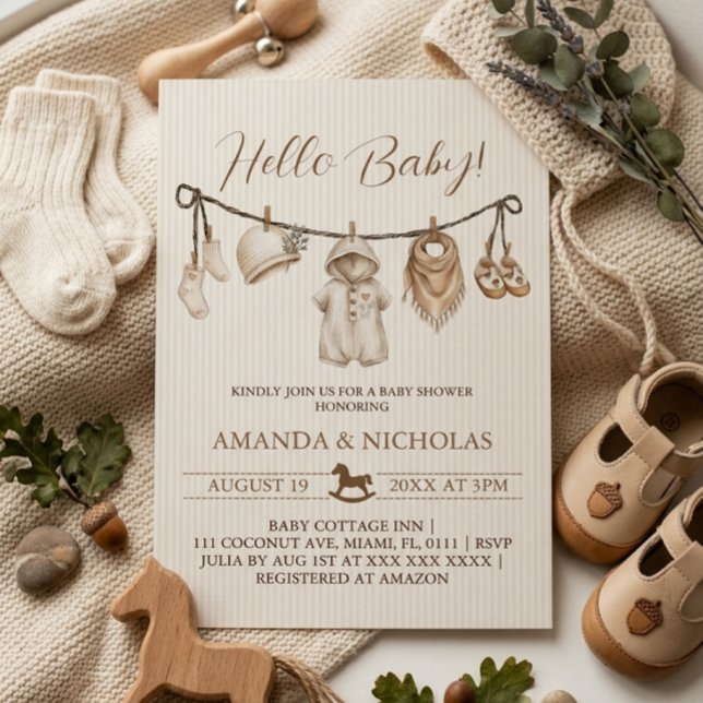 Invitación Hola Bebé Baby Shower Rayado (Subido por el creador)