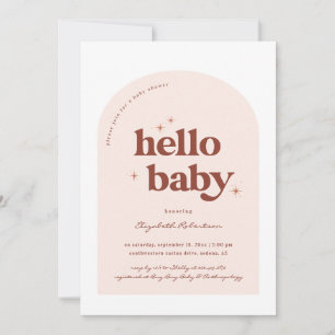 Invitación Hola, bebé   Baby Shower Rosa y Terracota retro