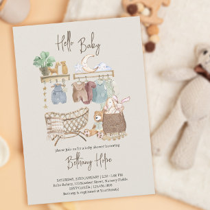 Invitación Hola Bebé Baño Bohemio Neutral Fiesta de Bebé