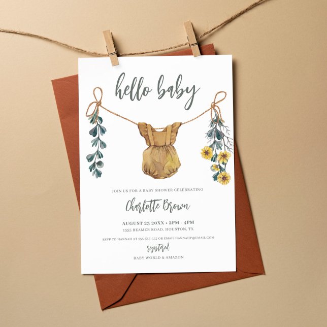 Invitación Hola bebé Bohemian Clothes Chica de fotos Baby Sho (Subido por el creador)
