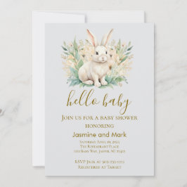 Invitación Hola Bebé Boho Neutral Conejo
