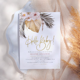 Invitación Hola, bebé | Boho Pampas Grass & Tropical Palm