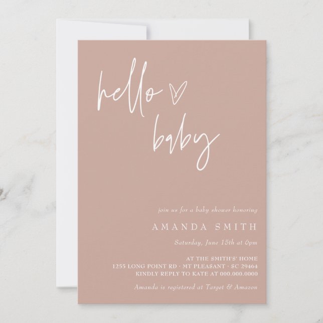 Invitación Hola bebé Chica Minimalista Boho Baby Shower (Anverso)