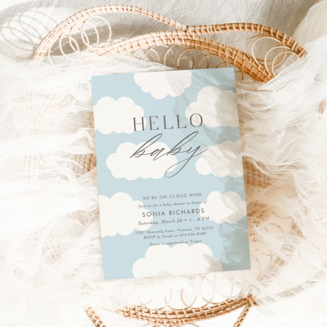 Invitación Hola, bebé | Cloud Nueve Blue Boy Baby Shower (Subido por el creador)