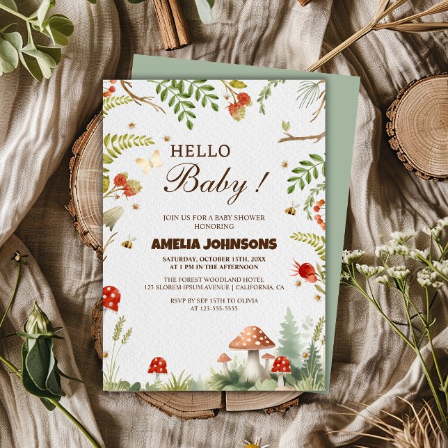 Invitación Hola bebé de invierno bosque de maleantes de hongo (Subido por el creador)