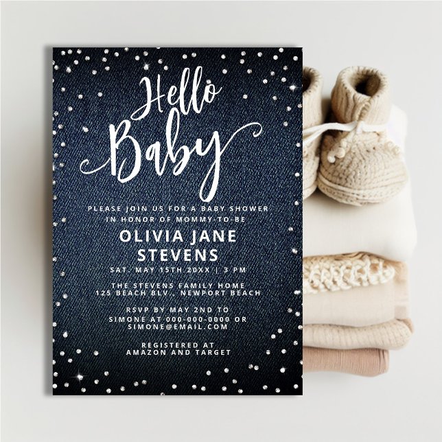 Invitación Hola bebé Denim Diamonds Neutral Baby Shower (Subido por el creador)