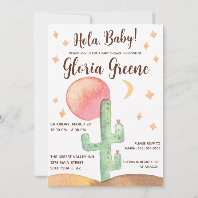 Invitación ¡Hola bebé! Desert Cactus Boho Baby Shower (Anverso)