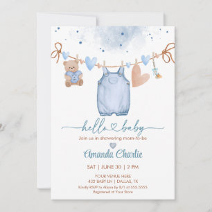 Invitación Hola Bebé día de San Valentín Niño Azul  fiesta de