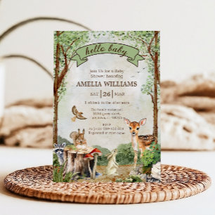 Invitación Hola Bebé Ducha de Bebé Bosque Woodland Animales d
