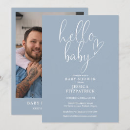 Invitación Hola Bebé Dusty Blue Niño Foto Baby Shower