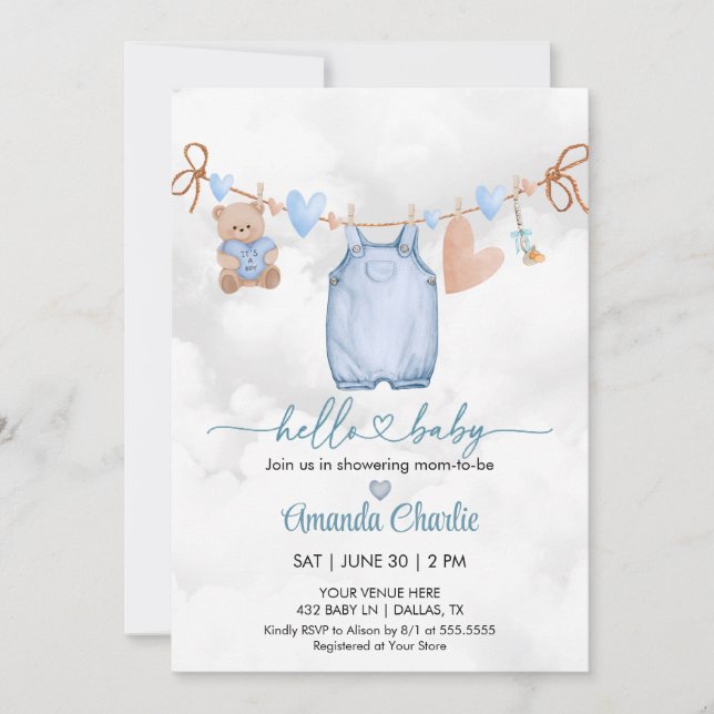 Invitación Hola bebé el día de San Valentín Blue Boy ducha de (Anverso)
