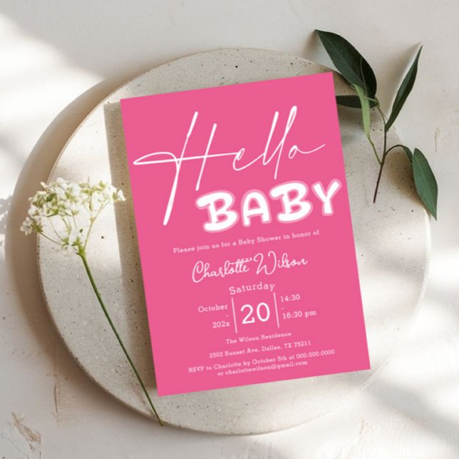 Invitación Hola Bebé Elegant Dark Pink Baby Shower (Subido por el creador)