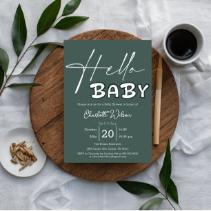 Invitación Hola Bebé Elegante Ducha de Bebé Verde Oscuro