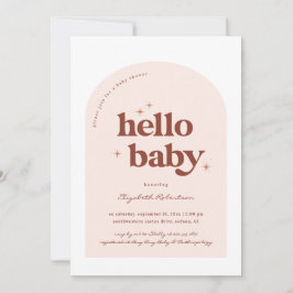 Invitación Hola Bebé | Fiesta de Bebé Retro Rosa y Terracota