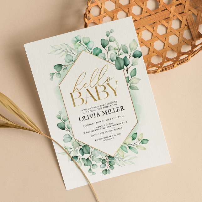 Invitación Hola Bebé Greenery Eucalyptus Watercolor Shower (Subido por el creador)