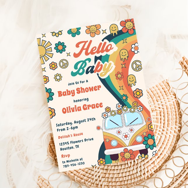 Invitación Hola, bebé Groovy Fiesta de Baby Shower de Floral  (Subido por el creador)