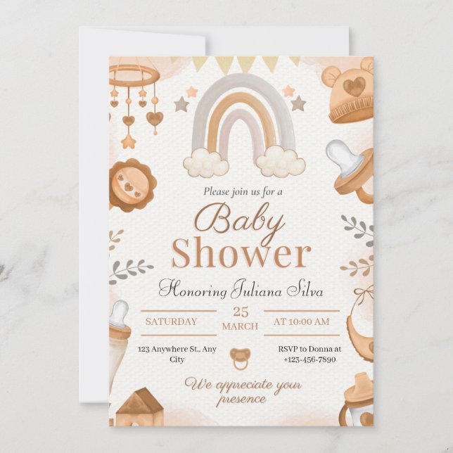 Invitación Hola, bebé | Invita Neutral Watercolor Baby Shower (Anverso)