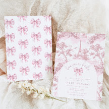 Hola bebé Lazo rosa Toile de jouy baby shower