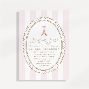 Invitación Hola Bebé Lazo Rosa Torre Eiffel Baby Shower