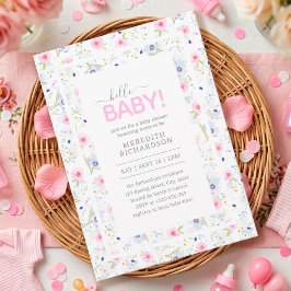 Invitación Hola Bebé Lindo Floral Rosa Azul Fiesta de Bebé Ni