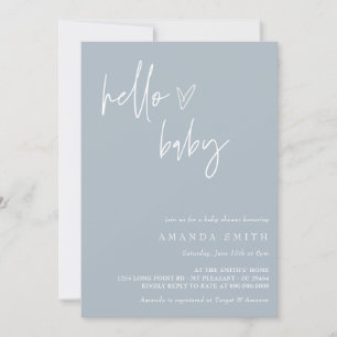 Invitación Hola bebé Minimalista Boho Blue Boy Baby Shower I