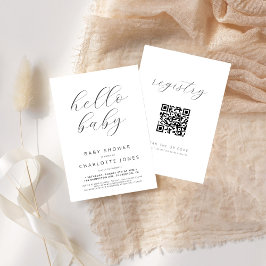 Invitación Hola Bebé Moderno Código QR Mínimo Baby Shower