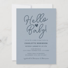 Invitación Hola Bebé Moderno Cute Dusty Blue Boy Baby Shower