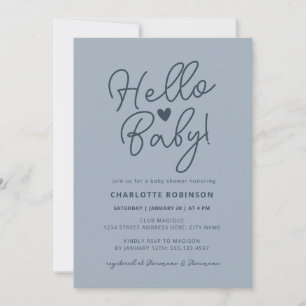 Invitación Hola Bebé Moderno Cute Dusty Blue Boy Baby Shower