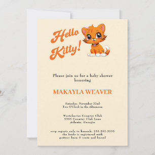 Invitación hola bebé Naranja Script cat Baby Shower