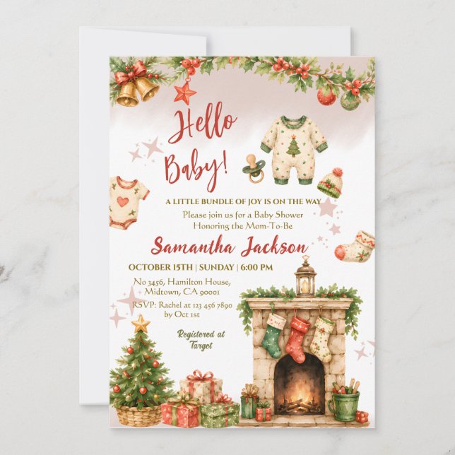 Invitación Hola Bebé Navidad invierno fiesta de bebé (Anverso)