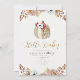 Invitación Hola Bebé Oro Otoño Floral Botánico Baby Shower