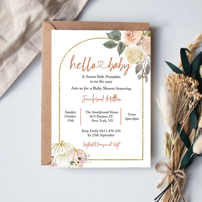 Invitación Hola bebé otoño Harvest Pumpkin Baby Shower (Subido por el creador)