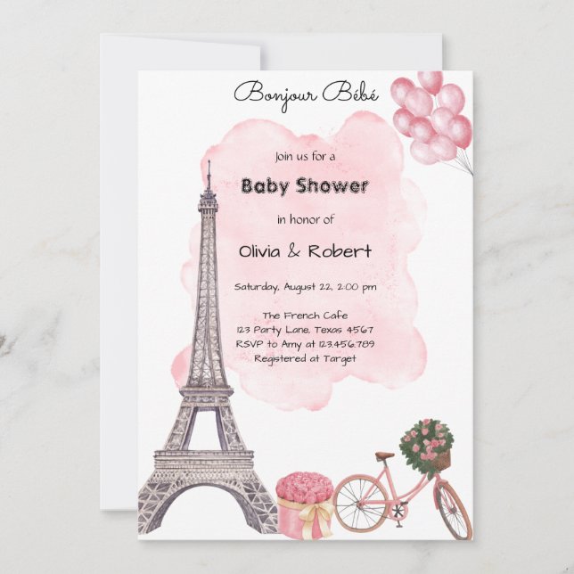 Invitación Hola Bebé París Baby Shower Francés Parisino (Anverso)