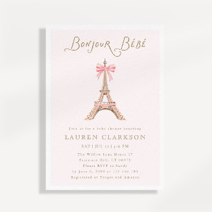 Invitación Hola Bebé París Torre Eiffel Lazo Rosa Bebé Show