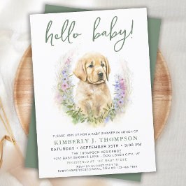 Invitación Hola bebé Perro de cachorro Perro moderno Sage Gre