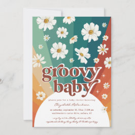 Invitación Hola, bebé | Retro Daisy Rainbow Baby Shower