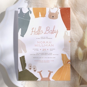 Invitación Hola Bebé Ropa Boho Monada para Niña Baby Shower