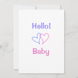 Invitación Hola bebé rosa púrpura corazón acuarela boho