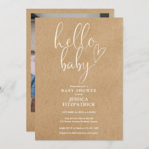 Invitación Hola bebé Rustic Kraft Photo Baby Shower