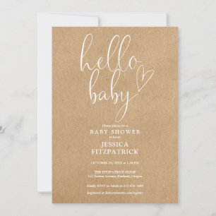 Invitación Hola Bebé Rústico Kraft Todo En Uno Baby Shower