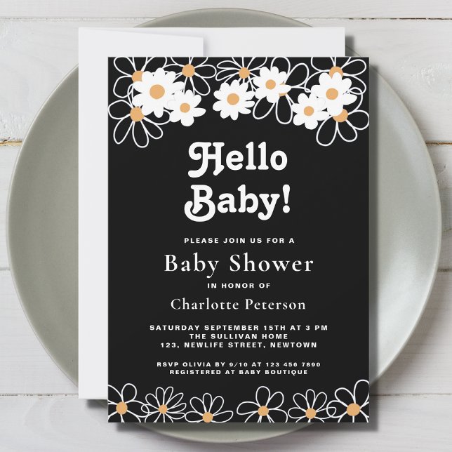 Invitación Hola bebé Sexo-Neutral Daisy Baby Shower (Subido por el creador)