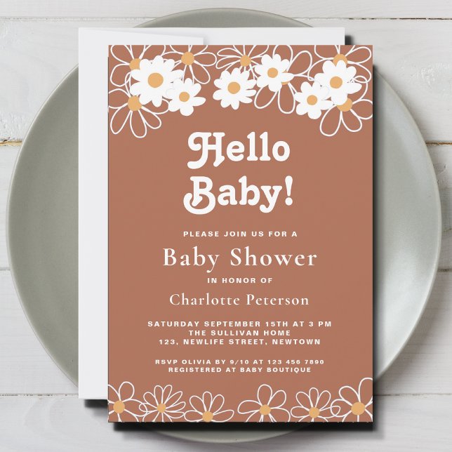 Invitación Hola bebé Sexo-Neutral Daisy Baby Shower (Subido por el creador)