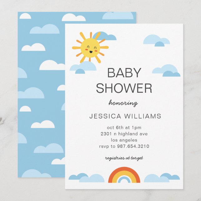 Invitación Hola bebé Sun Nubes Rainbow Baby Shower Invite (Anverso / Reverso)